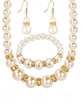 cheap Wedding Accessories-Women's Faux Pearl Jewelry Set, Elegant Gold &amp; Silver Tone, Necklace, Earrings &amp; Bracelet, Perfect for Weddings and Formal Occasions