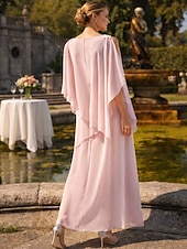 economico Lunghezza del pavimento-Linea ad A Lunghezza al pavimento Abito da invitata a nozze Abito Formale Abito a Strati Abito da cerimonia per signora Mezza Manica Scollo a Barca Elegante Formale Ospite di nozze Chiffon con Volant