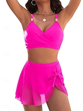 זול סטים של ביקיני-בגדי ריקוד נשים בגדי ים ביקיני 2 חתיכות חצאית בגד ים רזה גב חשוף חופשה בגדי חוף צבע אחיד צווארון V ללא שרוולים בגדי ים