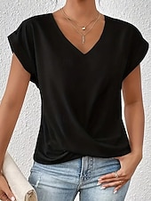Χαμηλού Κόστους Βασικά Ψεύτικα Πουκάμισα-Γυναικεία Μπλουζάκι Συμπαγές Χρώμα Κλασσικό Καθημερινό Κοντομάνικο Λαιμόκοψη V Κανονικά μπλουζάκια Καθημερινά Εξόδου Σαββατοκύριακο Μαύρο Λευκό Ανθισμένο Ροζ Κρασί Βαθυγάλαζο Καλοκαίρι Άνοιξη