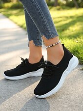 economico Sneakers da donna-scarpe da passeggio leggere bianche in Flyknit da donna: comode sneakers traspiranti con lacci, adatte per tutto il giorno, viaggi, fitness, lavoro e uscite informali