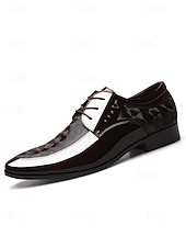 ieftine Pantofi derby-Pantofi Oxford bărbătești din piele lăcuită, alb-negru, cu model geometric - pantofi eleganți clasici pentru ocazii formale și nunți