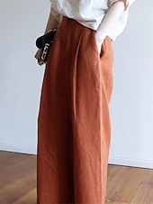 abordables Bas-Femmes Pantalon effet lin Jambe large Chinos Pantalon d'été Vacances Streetwear Occasionnel Longueur complète Taille moyenne Uni Avec Poches Confortable Confort Micro-Élastique Quotidien Extérieur