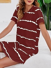 Χαμηλού Κόστους Γυναικεία Νυχτικά &amp; Sleepshirts-Γυναικεία Νυχτικιά Καθημερινό Ανατομικό Ταινία Καθημερινά Σπίτι Κοντομάνικο Στρογγυλή Ψηλή Λαιμόκοψη Θαλασσί Μαύρο Λευκό Κρασί Καλοκαίρι Άνοιξη Κανονικό