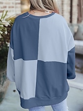 Недорогие Простые худи-Жен. Pullover Толстовки Пэчворк Пуговицы Контрастных цветов Мода Классика Современное Длинный рукав Вырез под горло Обычные топы Для улицы На каждый день Синий Черный Розовый Небесно-голубой Зеленый