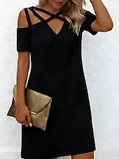 Недорогие мини черное платье-женское простое мини-платье с v-образным вырезом на каждый день для отпуска с коротким рукавом на лето и весну