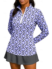 abordables Chemise pour femmes-Femmes Géométrique Pois Chemise T-shirt de sport T-shirt POLO Chemise de tennis manche longue Fermeture éclair Floral UPF50+ Résistant aux UV Haute élasticité Évacuation de l'Humidité Respirant