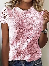 ieftine Topuri din dantelă-Pentru femei Topuri de vară Bluză Varful ochiului Topuri din dantela Zdrobit Dantelă Peteci Simplu Elegant Epocă femei Fără manșon Stil Nautic Topuri obișnuite Zilnic Muncă Concediu Albastru piscin