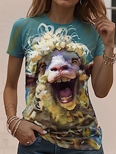 preiswerte Tiere T-Shirt-Damen T Shirt Druck Grafik Tiermotiv Vintage Stilvoll Klassisch Kurzarm Rundhalsausschnitt Rundhals Normale Oberteile Täglich Wochenende Blau Rosa Armeegrün Orange Sommer Frühling Herbst Winter