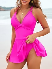 preiswerte Einteilige Badeanzüge-Damen Badeanzug Einteiler Monokini Bademode Bauchkontrolle Hohe Taille Schlank Rückenfrei Urlaub Strandbekleidung Einfarbig V Ausschnitt Ärmellos Badeanzüge