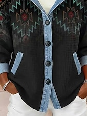 economico giacca con cappuccio-Per donna Giacca Casual Giacca con Cappuccio Caldo Confortevole Cerniera Tasca Bottoni Casual Geometrico All'aperto Vacanza Abbigliamento quotidiano Uscire Regolare Con Cappuccio Vestibilità comoda