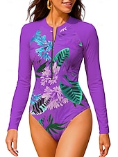 economico Rash Guards Interi-Per donna Standard Top sottomuta Costume da bagno Costume Intero Floreale Tropicale Color-blocking con reggiseno incorporato UPF50+ Protezione UV Elastico Manica Lunga Costume da Bagno Body Surf