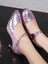 preiswerte Schuhe für Standardtanz und Modern Dance-Lila glitzernde Mary-Jane-Tanzschuhe mit Riemchen für Damen, elegant und professionell für den Ballsaal &amp;Lateinamerikanische Tanzschuhe