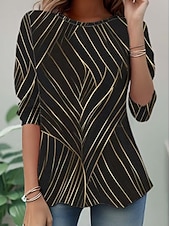 economico Maglietta Animali-Per donna Maglietta Stampato Grafico Leopardo Geometrico Vintage Moda Elegante Manica Lunga Girocollo Top Regolari Quotidiano Bianco e nero Nero Marrone Estate Primavera Autunno