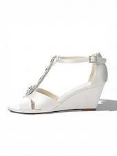cheap Women-Women's Pink Satin Crystal Wedge Sandals – Elegant Dressy Style for Resort Evenings