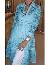 abordables Tops de Encaje-Mujer Blusa Tops elegantes Tops de encaje Frunce Encaje Retazos Plano Elegante damas Clásico Manga Larga Cuello Camisero Tops largos Diario Trabajo Festivos Azul Piscina Blanco Rosa Gris Verano