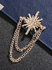 baratos Casamento ACC-Broche masculino em liga de ouro e prata com design elegante e vintage, com cristal em formato de estrela e corrente dupla. Ideal para noivos, casamentos, Dia dos Namorados, festas formais e eventos noturnos.