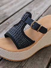 tanie Sandały na koturnie-damskie białe sandały na koturnie z paskiem ze sprzączką – stylowe i wygodne obuwie na lato, plażę i imprezy przy basenie