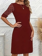 abordables mini vestido negro-Mujer Mini vestido Vestido de una línea Vestido de verano Casual Diario Ajuste regular Plano Media Manga Cuello Barco Negro Rojo Verano Primavera