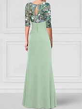 ieftine Lungimea podelei-Linia -A Lungime Podea Brodat cu mărgele Rochie pentru invitata de nunta Rochie formala Rochie Mama Miresei Manșon Jumate Bateau Elegant Simplu Luxos Oficial Invitat la nunta Șifon Dantelă Dantelă cu