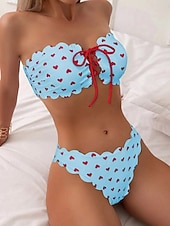 ieftine Seturi de bikini-Pentru femei Costume de Baie Bikini 2 bucăți Obraznic Costum de baie Zvelt Fără Spate Vacanță Costum de plajă Inimă Fără Bretele Fără manșon Costume de baie