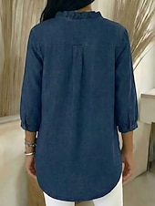 economico Bluse Semplici-Per donna Camicia Estiva Camicia casual Blusa Volant Tinta unica Vacanza Vintage Elegante Manica 3/4 Scollo a V Top Regolari Quotidiano All'aperto Ferie Blu Nero Blu marino Albicocca Grigio Primavera