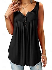 preiswerte Einfacher Tank-Damen Tank Top Gerafft Knöpfe Einfach Stilvoll Klassisch Lässig Ärmellos V Ausschnitt Normale Oberteile Täglich Wochenende Schwarz Weiß Wein Marineblau Fuchsie Sommer Frühling