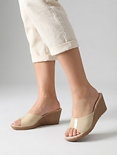 cheap Wedge Sandals-Women's Casual Daily Travel Wedge Open Toe Casual PVC Slip-on Beige
