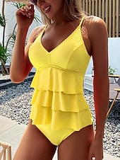 Χαμηλού Κόστους Τανκίνι-Γυναικεία Μαγιό τανκίνι 2 κομμάτι Σορτσάκια Μαγιό Έλεγχος κοιλιάς Ψηλή Μέση Λεπτό Εξώπλατο Διακοπές Ρούχα παραλίας Συμπαγές Χρώμα Συνδυασμός Χρωμάτων Λαιμόκοψη V Αμάνικο Μαγιό