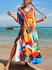 cheap Stripe&amp;Geometric Dress-Women's Maxi Dress Beach Dress Casual Dress Boho Dress Cover Up Elegant Fashion Modern Outdoor Vacation Going out Loose Fit Abstract Half Sleeve V Neck Blue Pink Royal Blue Orange Summer Spring