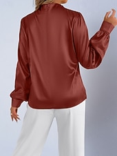 voordelige Chique Blouses-Dames Overhemd Satijnen overhemd Normaal shirt Met ruches Effen Stijlvol Basic Klassiek Lange mouw Hoge nek Normale tops Dagelijks Feestdagen Uitgaan Zwart Wit Wijn Rood Lente Herfst