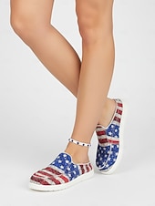  United States 250th Anniversary Women's Red Blue American Flag Print Comfort Mules – Canvas Slip-On Shoes USA Fourth of July Outdoor Events Travel  Daily Wear