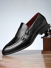 preiswerte Slipper-Rote Herren-Monk-Strap-Schuhe aus Kunstleder – elegante und stilvolle Schuhe für Hochzeiten und besondere Anlässe