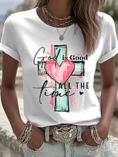 preiswerte Humor &amp; Zitate T-Shirt-Damen T Shirt Druck Grafik Buchstabe Vintage Stilvoll Klassisch Kurzarm Rundhalsausschnitt Normale Oberteile Täglich Blau Schwarz Weiß Rosa Sommer Frühling