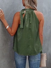 abordables Blusas Sencillas-Mujer Blusa Camisa sin mangas Lazo Leopardo Elegante Casual Sin Mangas Cuello halter Tops regulares Diario Festivos Ropa de playa Negro Blanco Rosa Azul Marino Verde Trébol Verano Primavera