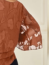  Жен. Топы из шифона Элегантный стиль Вырез под горло Коралловый красный Лето Весна Осень