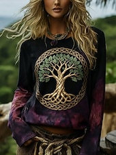  Per donna Camicia Boho Maglietta Stampato Grafico Bohemien Vintage Casual Manica Lunga Girocollo Top Regolari Quotidiano Weekend Abbigliamento da vacanza Nero Estate Primavera Autunno