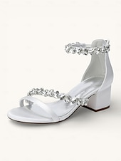 economico Damigella d&amp;#39;onore-scarpe con tacco color champagne per damigelle d'onore da donna – sandali da sposa con tacco a blocco e punta aperta, cinturini impreziositi da cristalli, eleganti scarpe da sposa per feste