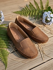 tanie Mokasyny i trzewiki damskie-Damskie kawowe slip-on mokasyny - miękkie wygodne płaskie buty do codziennego komfortu spacerów pracy podróży i codziennego noszenia