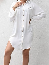 economico Abiti da spiaggia-Per donna Mini Abito Abito Bianco Abito da Spiaggia Abito Camicia Copricostume Elegante Moda Classico Quotidiano All'aperto Spiaggia Vestibilità comoda Semplice Manica Lunga Colletto a Camicia Bianco