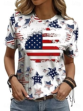  Dzień Niepodległości patriotyczne t-shirt dla kobiet vintage mody stylowe krótkie rękawy okrągły dekolt regularne bluzki codzienne weekendowy nadruk niebieski biały czerwony  niebieski lato wiosna