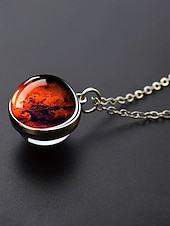 billige Menns smykker-planetanhengskjede for menn, smykker i legering og glasskuppel, flere design med solsystemet, minimalistisk kosmisk stil for hverdagsbruk og gaveiding