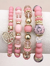 Χαμηλού Κόστους Γυναικείο βραχιόλι-Γυναικείο σετ βραχιολιών από ακρυλικό και κράμα αλουμινίου σε στυλ boho – πολλά χρώματα, γούρι σε σχήμα καρδιάς, ιδανικό για την ημέρα του Αγίου Βαλεντίνου και για καθημερινή χρήση