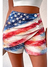  Pantaloncini chino da donna per il giorno dell'indipendenza americana, pantaloncini a farfalla, pantaloni corti vintage alla moda, a vita alta, con stampa della bandiera americana, microelastici, per tutti i giorni, all'aperto, blu, rosso, estate, primave