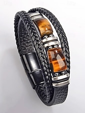 economico Gioielli da uomo-Bracciale da uomo in pietra naturale e finta pelle, cinturino da polso casual intrecciato in vari colori, gioielli alla moda da uomo per l'abbigliamento casual quotidiano e lo street style