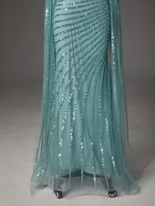  Sirena Tromba Strascico a Terra Perline ricamate Abito da invitata a nozze Abito Formale Abito da Sera Elegante Scintillante Stile Celebrità Senza Maniche Girocollo Festa serale Matrimonio Shiena