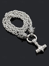 halpa Miesten korut-Miesten viikinkityylinen riipuskaulakoru, metalliseosta sudenpäällä ja Thorin vasaralla, ainutlaatuisia pohjoismaisia koruja arkeen ja juhlaan