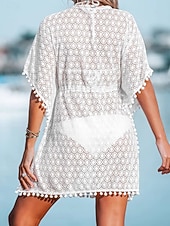 cheap Beach Dresses-Women's Mini Dress White Dress Beach Dress Cover Up Elegant Vintage Fashion Batwing Sleeve Daily Outdoor Beach Loose Fit Plain Short Sleeve V Neck White Summer Spring