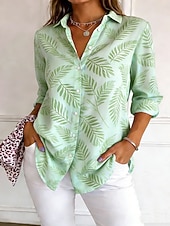 economico Bluse Floreali-Per donna Camicia Camicia button-down Camicia casual Camicia da Spiaggia Stampato Grafico Foglia Elegante Classico Casual Manica Lunga Colletto a Camicia Top Regolari Quotidiano Ferie Uscire Giallo