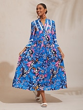 abordables Robes décontractées-robe longue en satin soyeux à pois azur abstraits